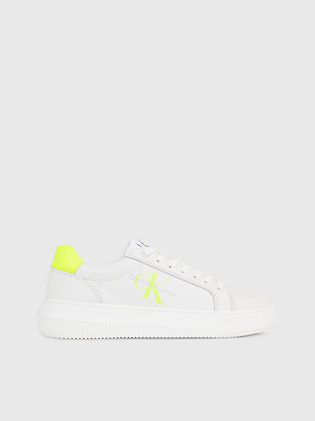 bright white/safety yellow leren sneakers voor dames - calvin klein jeans