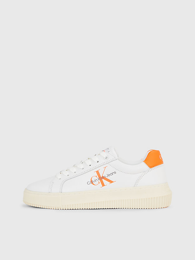 sneaker in pelle bright white/shocking orange da donne calvin klein jeans