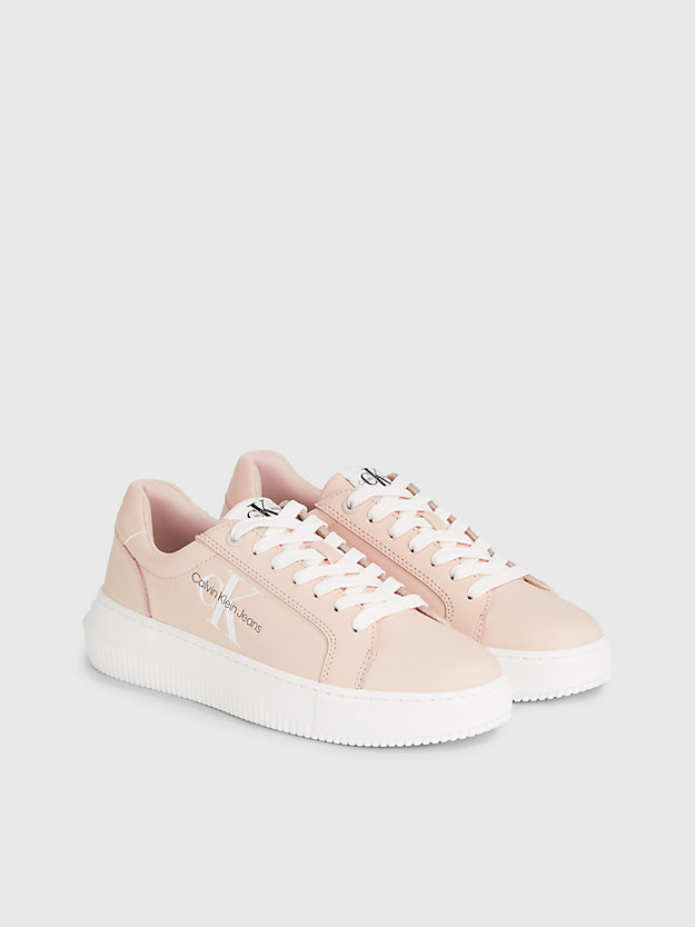 whisper pink/dew leather trainers for women calvin klein jeans
