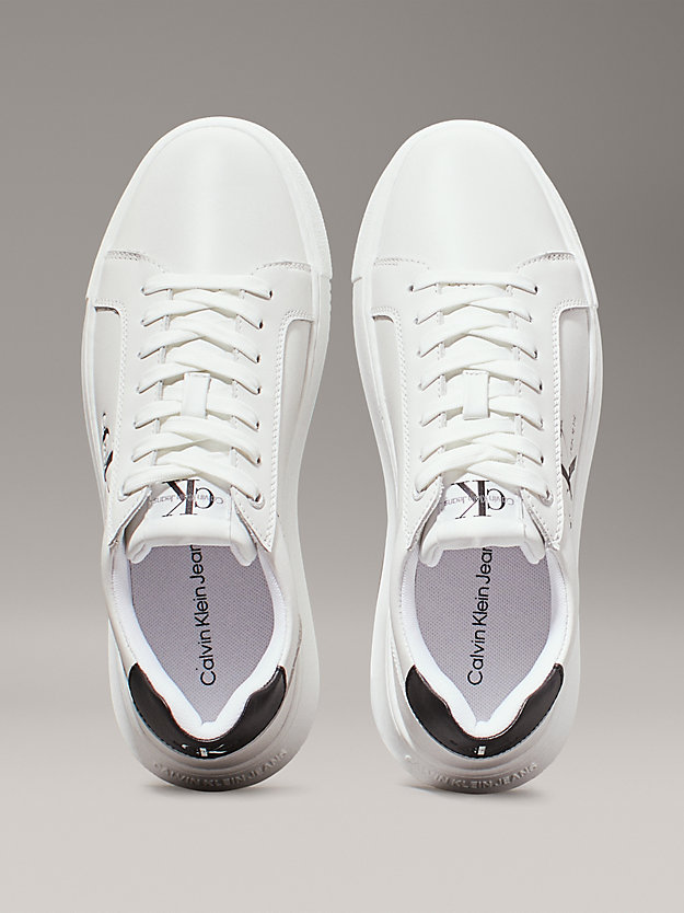bright white/black leder-sneakers für damen - calvin klein jeans