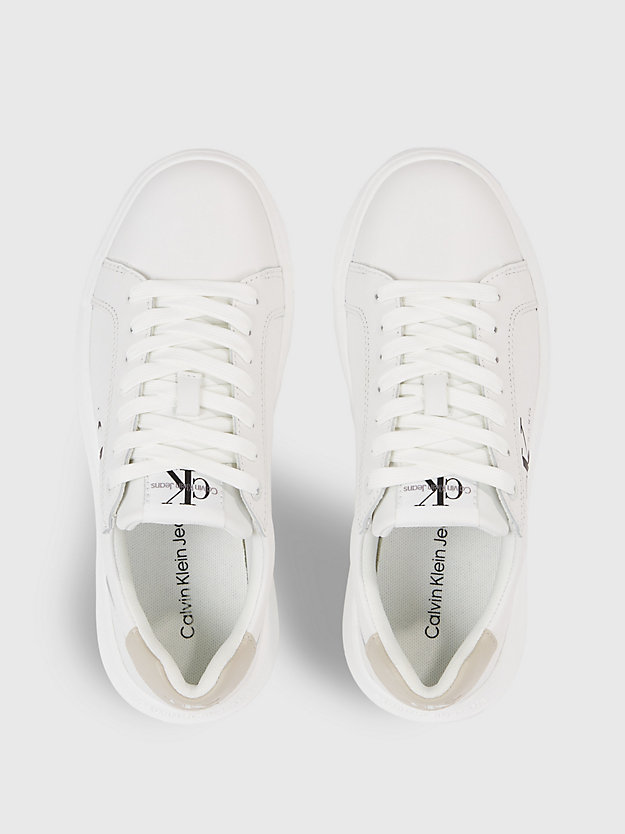 bright white/eggshell leather trainers for women calvin klein jeans