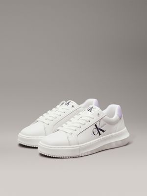 bright white/pastel lilac leather trainers for women calvin klein jeans