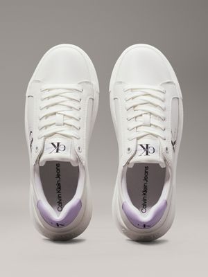 bright white/pastel lilac leather trainers for women calvin klein jeans