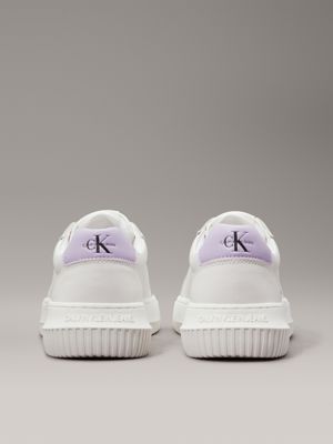 bright white/pastel lilac leather trainers for women calvin klein jeans