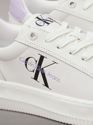 bright white/pastel lilac leather trainers for women calvin klein jeans