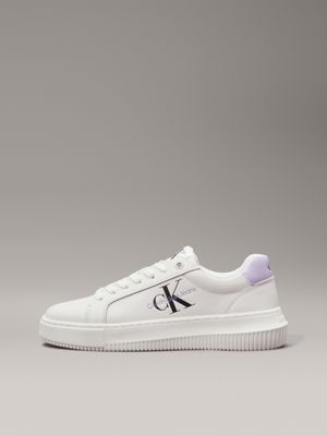 bright white/pastel lilac leather trainers for women calvin klein jeans