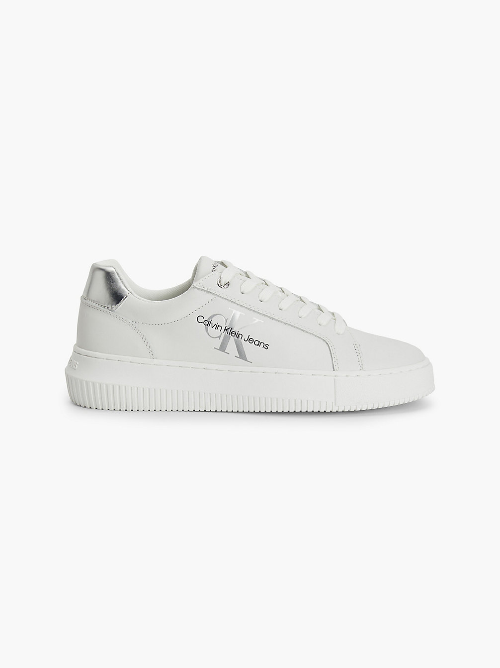 WHITE/SILVER Leather Trainers undefined women Calvin Klein