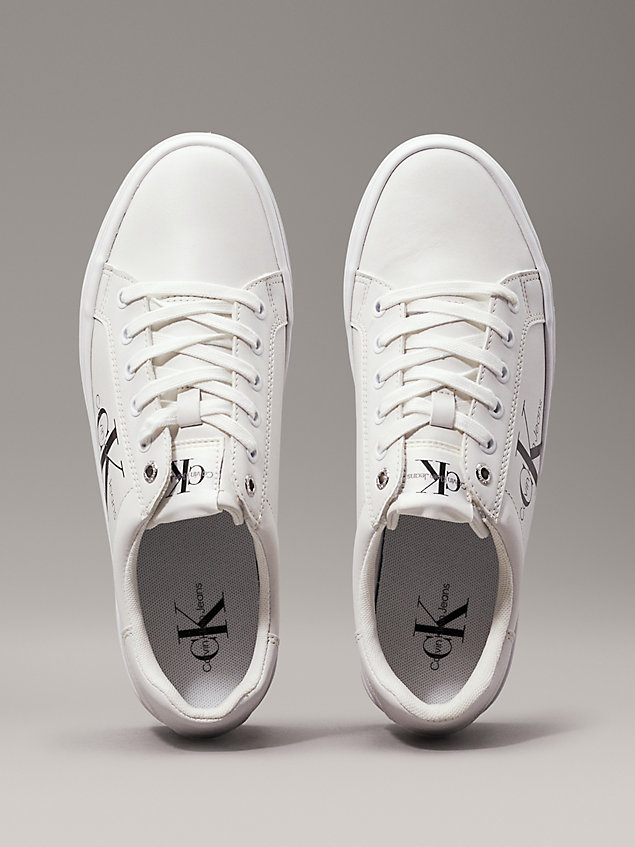white skórzane buty sportowe na platformie dla kobiety - calvin klein jeans
