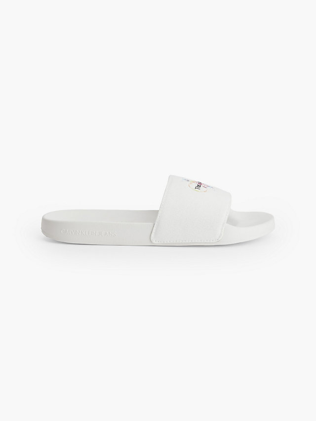 Bright White Recycled Canvas Sliders - Pride undefined women Calvin Klein