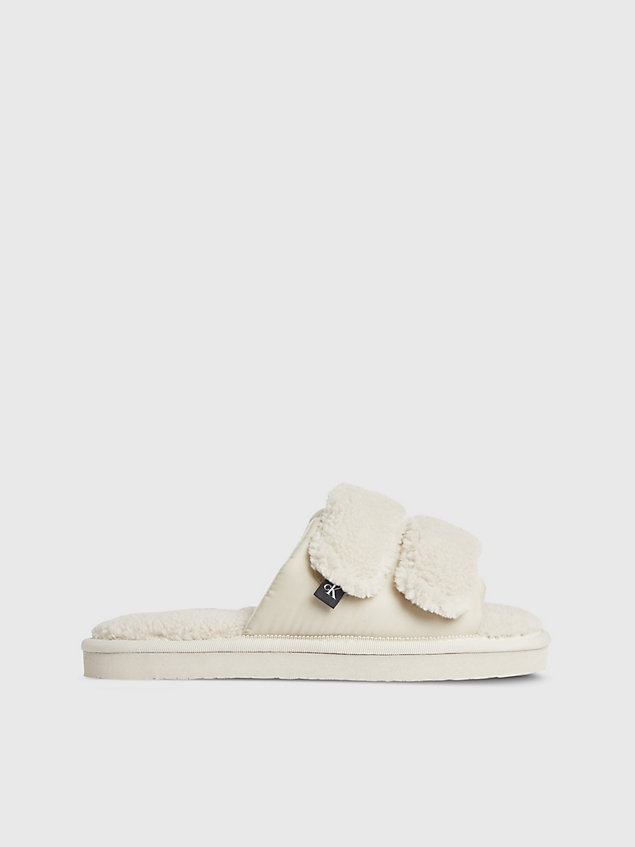 beige recycled faux shearling slippers for women calvin klein jeans