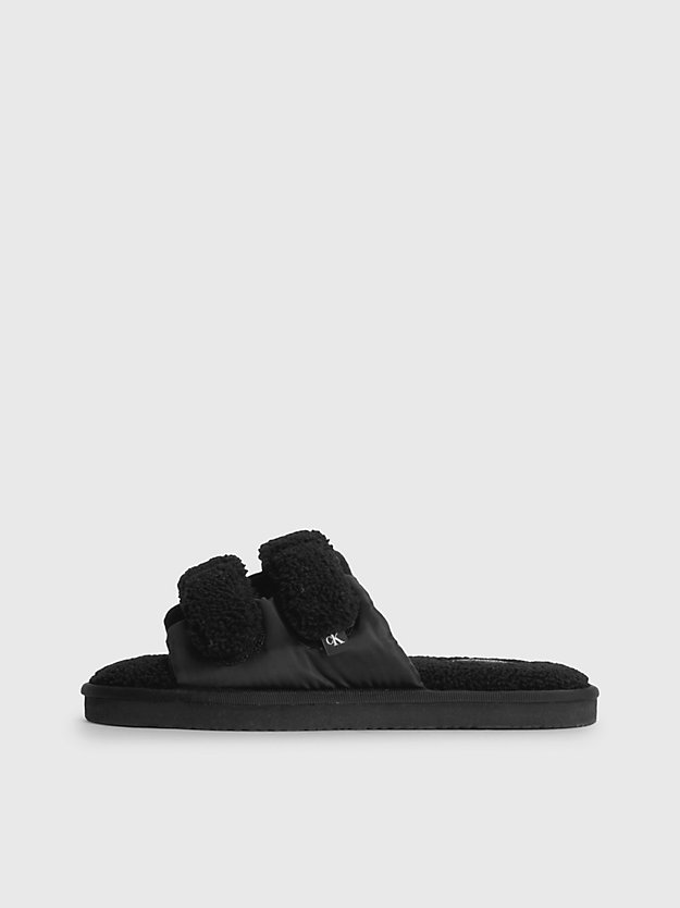 black recycled faux shearling slippers for women calvin klein jeans