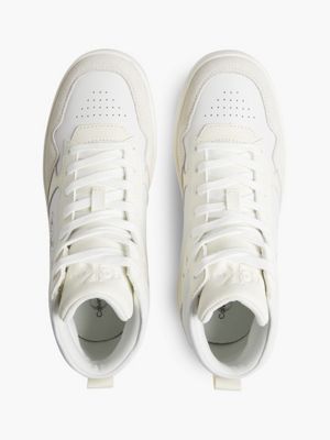 IVORY/BRIGHT WHITE Leather High-Top Trainers for women CALVIN KLEIN JEANS