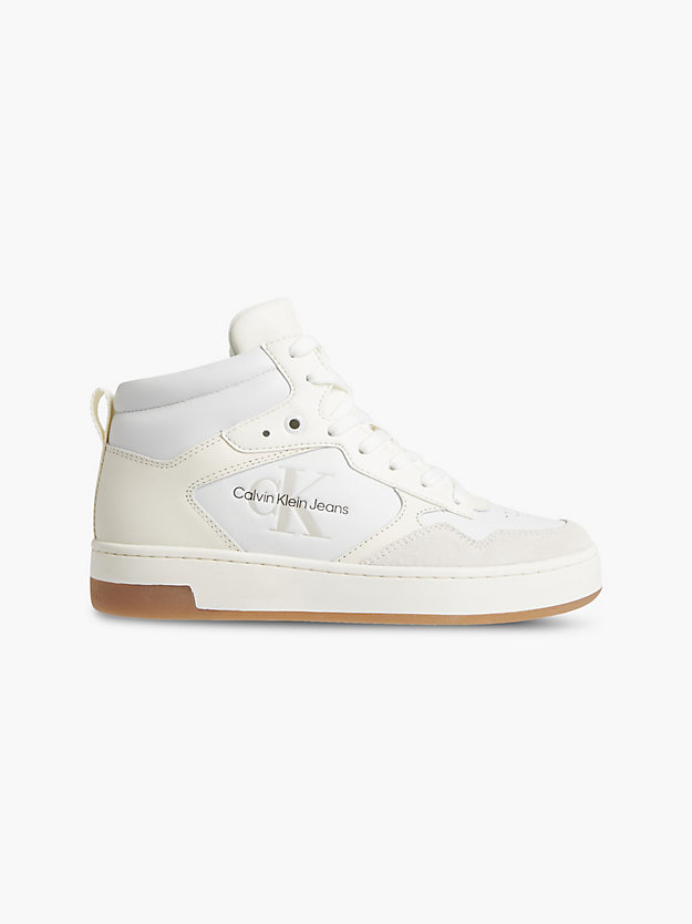 IVORY/BRIGHT WHITE Leather High-Top Trainers for women CALVIN KLEIN JEANS