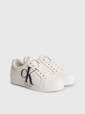 ANCIENT WHITE/BLACK Leather Platform Trainers for women CALVIN KLEIN JEANS