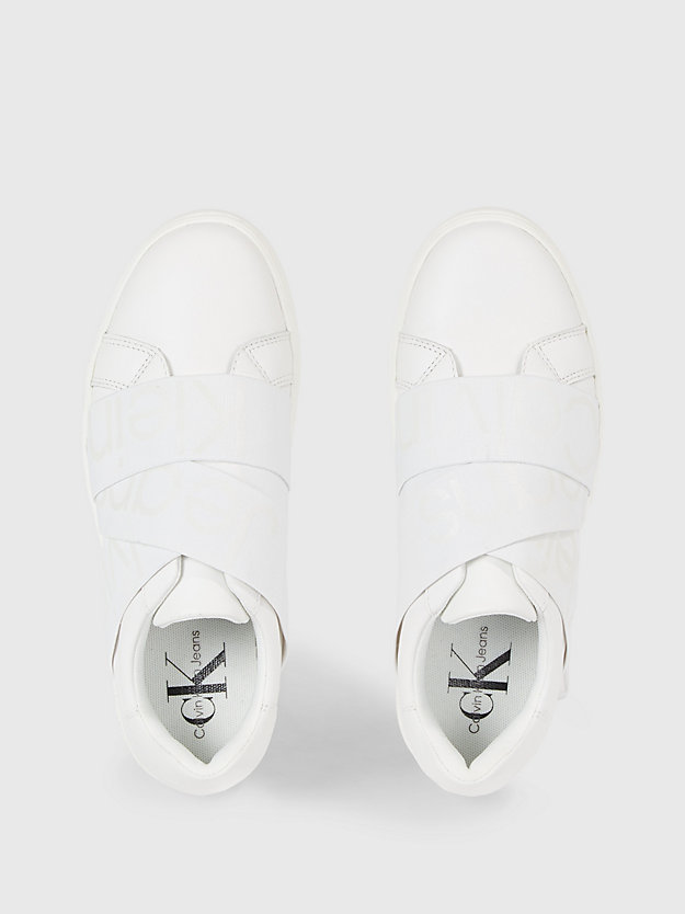 bright white/creamy white leather slip-on trainers for women calvin klein jeans