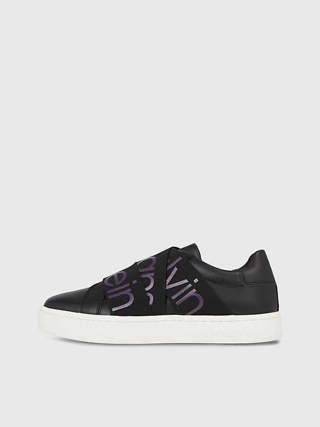 black/amethyst leather slip-on trainers for women calvin klein jeans