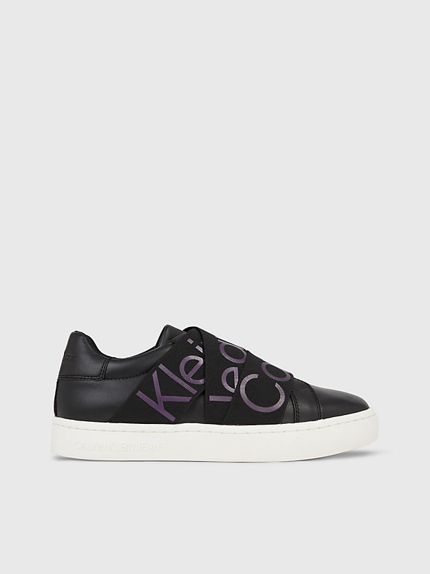 black/amethyst leather slip-on trainers for women calvin klein jeans