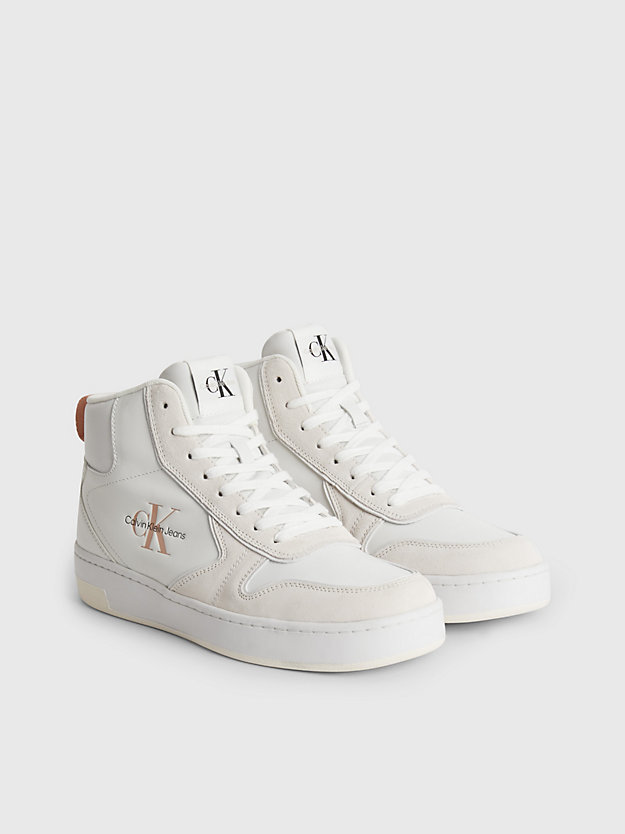 white/ancient white leather high-top trainers for women calvin klein jeans