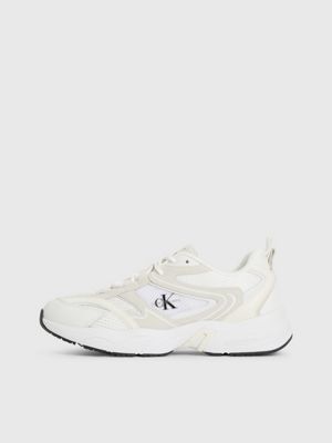 WHITE/CREAMY WHITE/BLACK Suede and Mesh Trainers for women CALVIN KLEIN JEANS