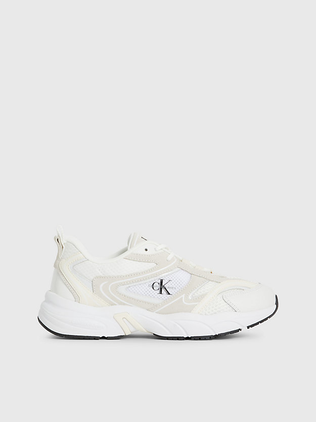 WHITE/CREAMY WHITE/BLACK Suede and Mesh Trainers for women CALVIN KLEIN JEANS