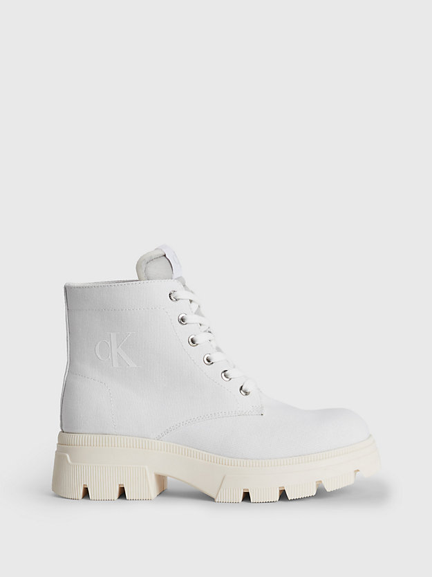 white recycled canvas heeled boots for women calvin klein jeans