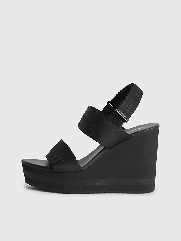 BLACK Recycled Logo Jacquard Wedge Sandals for women CALVIN KLEIN JEANS