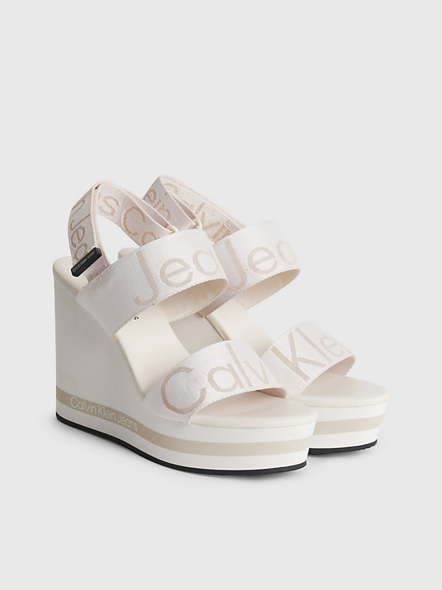white recycled logo jacquard wedge sandals for women calvin klein jeans