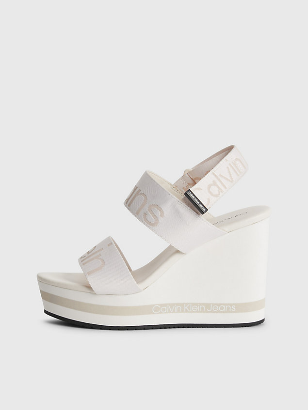 white recycled logo jacquard wedge sandals for women calvin klein jeans