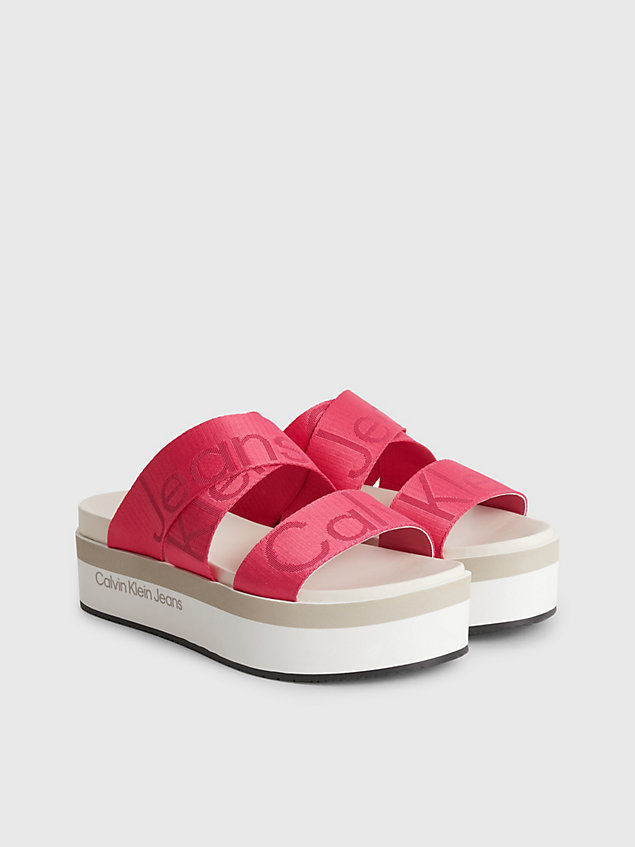 sandalias de plataforma recicladas de jacquard con logo pink de mujer calvin klein jeans