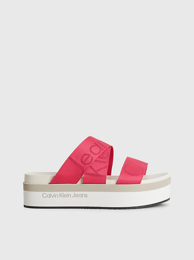 pink plateau-sandalen mit logo aus recyceltem jacquard für damen - calvin klein jeans