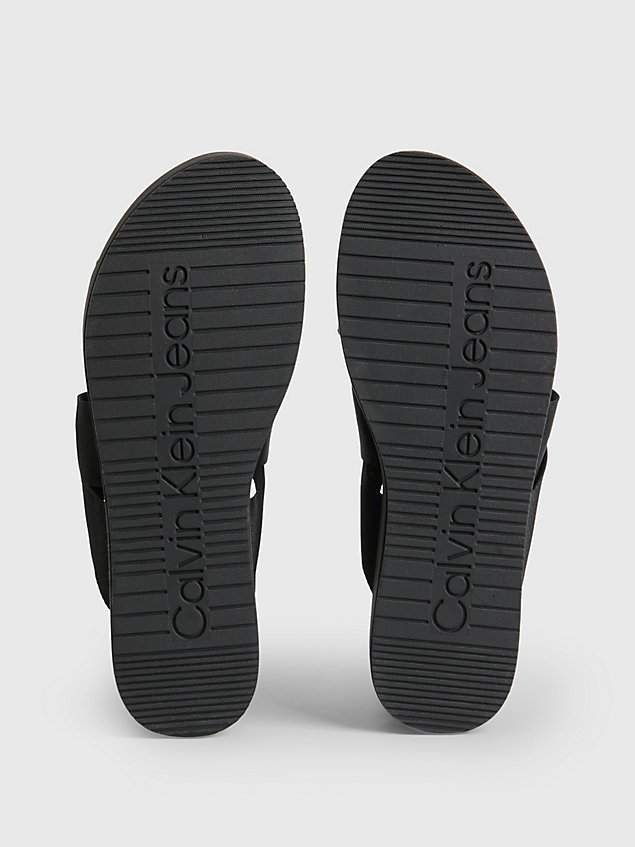 black plateau-sandalen mit logo aus recyceltem jacquard für damen - calvin klein jeans