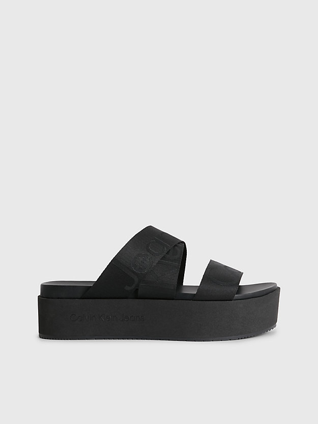 black recycled logo jacquard platform sandals for women calvin klein jeans