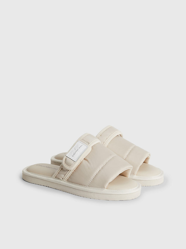 beige recycled puffer slippers for women calvin klein jeans