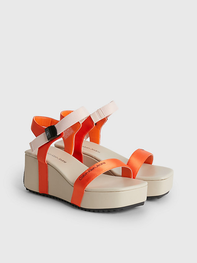 orange recycled satin platform wedge sandals for women calvin klein jeans