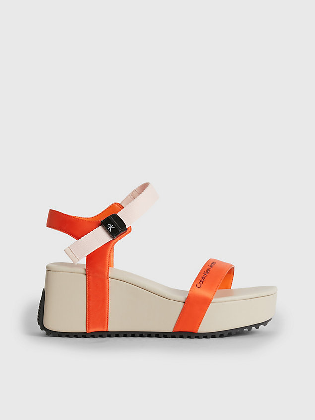 sandales compensées à plateforme en satin recyclé orange pour femmes calvin klein jeans