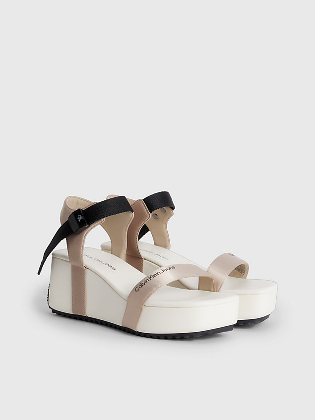white recycled satin platform wedge sandals for women calvin klein jeans