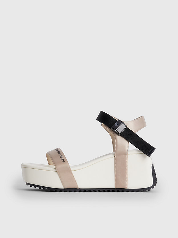 creamy white/merino recycled satin platform wedge sandals for women calvin klein jeans