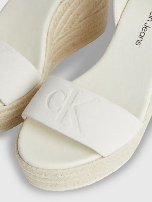 creamy white/bright white suede espadrille wedge sandals for women calvin klein jeans