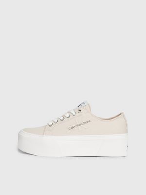 whisper pink/bright white canvas platform trainers for women calvin klein jeans