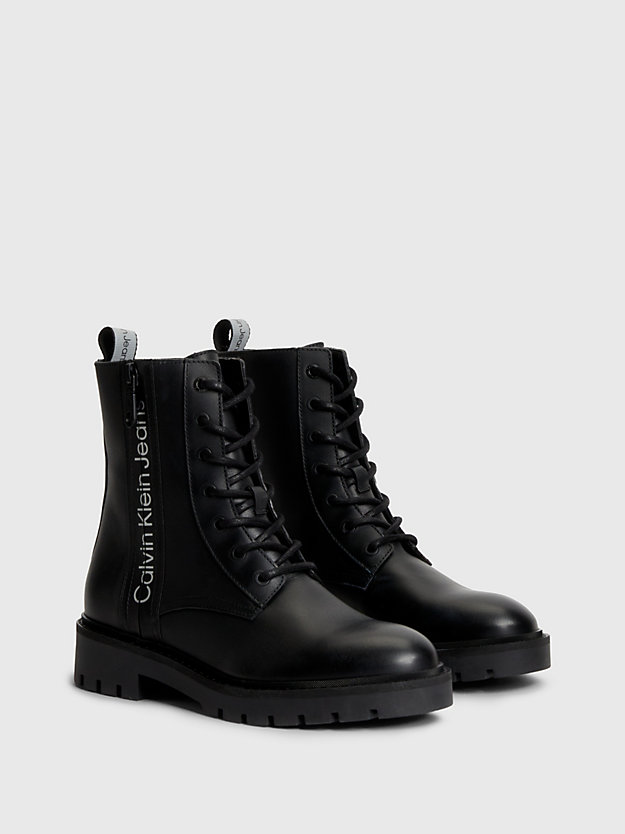 black/reflective silver leder-boots für damen - calvin klein jeans