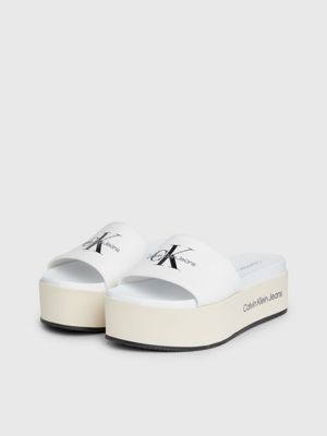 creamy white/bright white canvas platform sliders for women calvin klein jeans