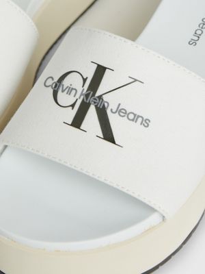 creamy white/bright white canvas platform sliders for women calvin klein jeans