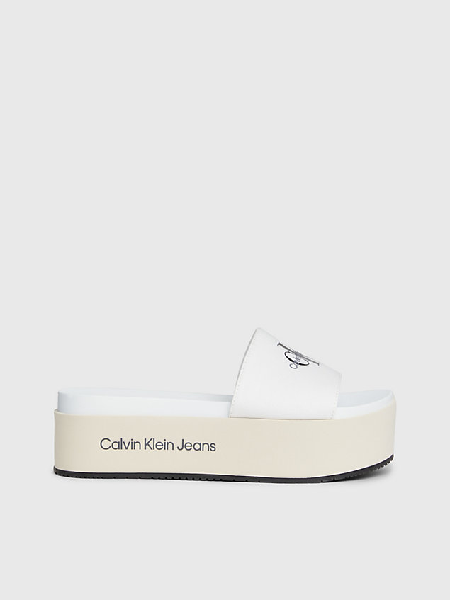 tongs plateforme en toile beige pour femmes calvin klein jeans
