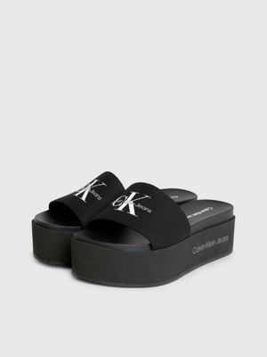 Women's black best sale calvin klein sliders