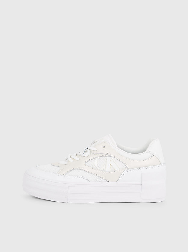 sneaker con platform in pelle bright white/creamy white da donna calvin klein jeans