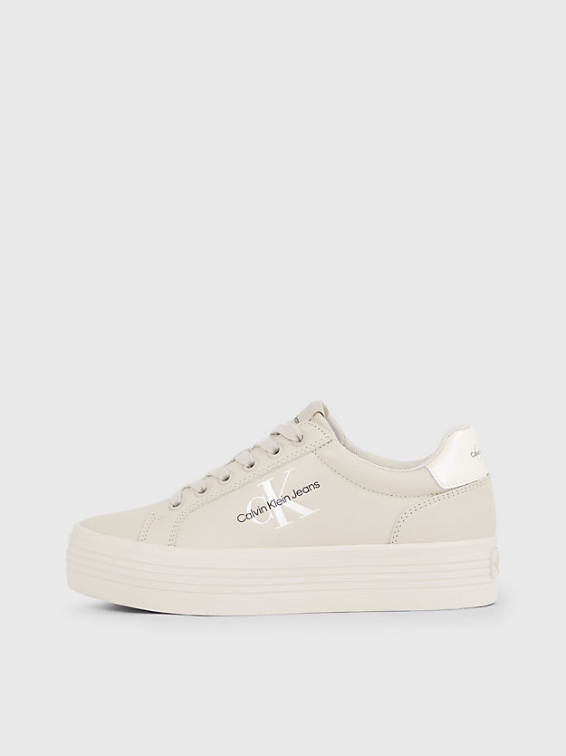 eggshell/pearlized creamy white leather platform trainers for women calvin klein jeans