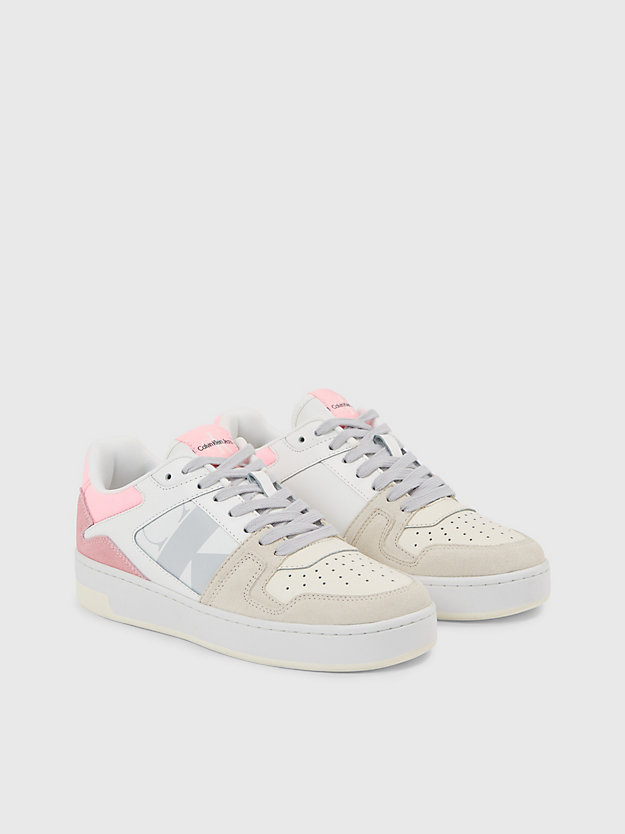 bright white/cotton candy suède sneakers voor dames - calvin klein jeans