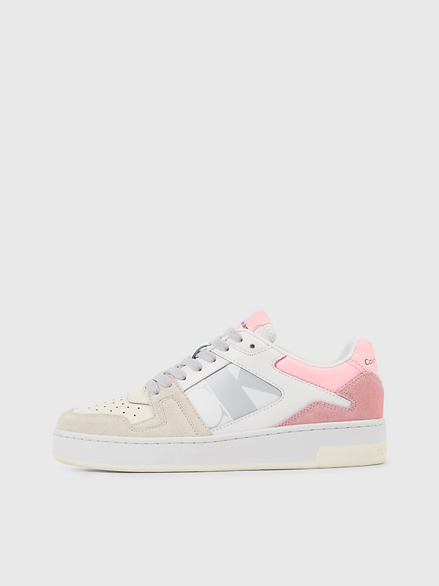 bright white/cotton candy suède sneakers voor dames - calvin klein jeans