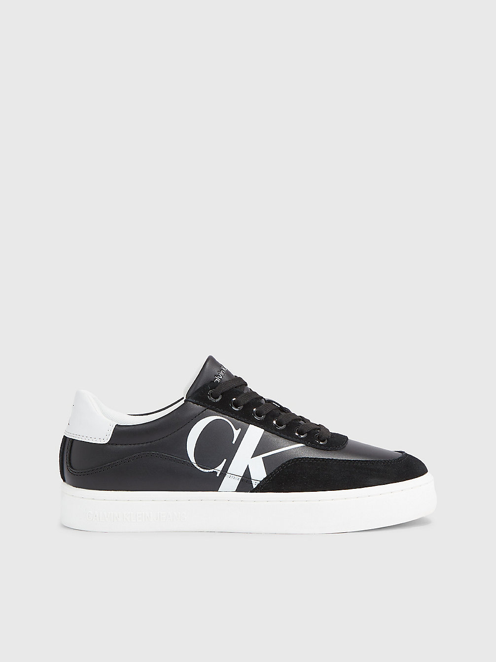 BLACK/BRIGHT WHITE/SILVER Leather Trainers undefined women Calvin Klein