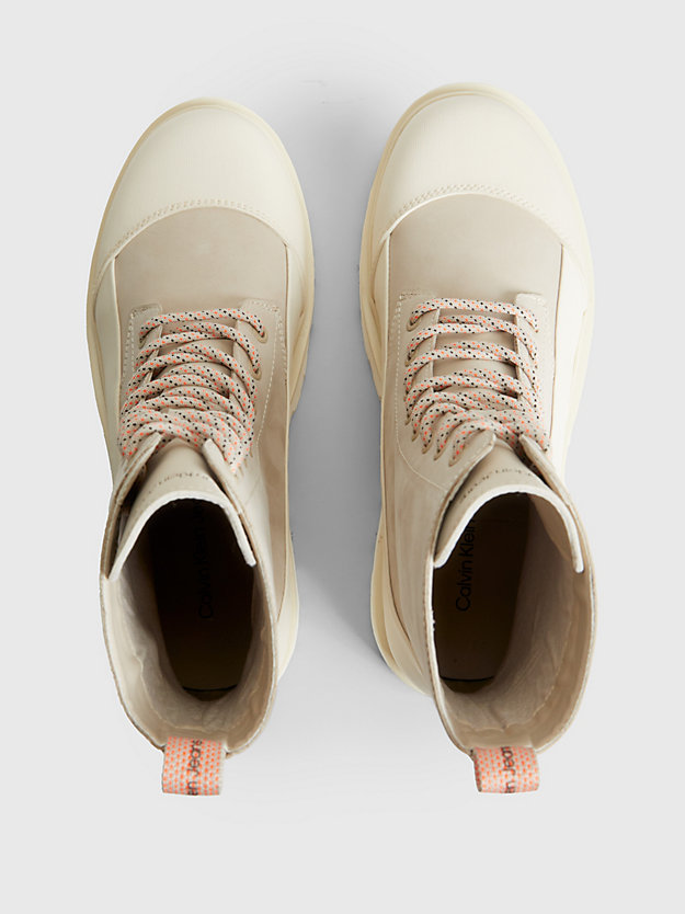eggshell/creamy white skórzane buty za kostkę dla kobiety - calvin klein jeans